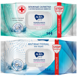 Салфетки влажные Aura FAMILY big-pack 144 шт. антибактертериальные