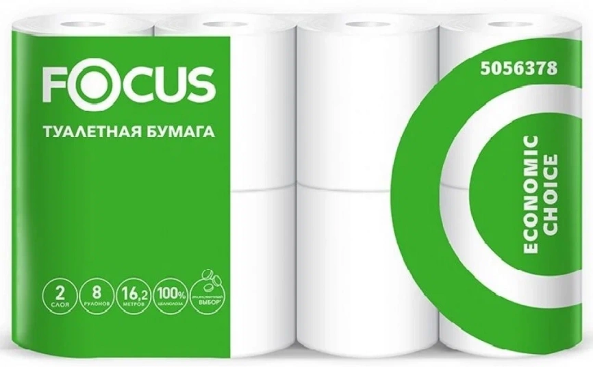 Бумага туалетная Focus Economic Choice 2-слойная белая (8 рулонов в упаковке)  фото 1