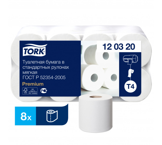 Бумага туалетная Tork Premium 2-слоя 8 шт белая фото 1
