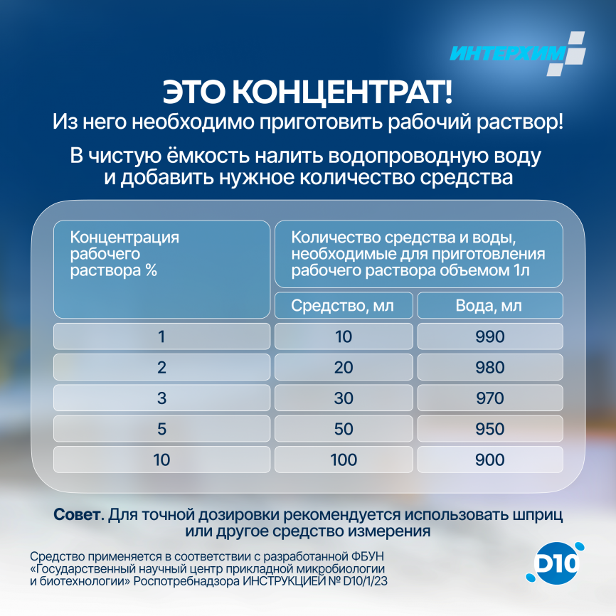 ИНТЕРХИМ КОНЦЕНТРАТ D10 Дезинфицирующее средство с моющим эффектом 5000 мл фото 10