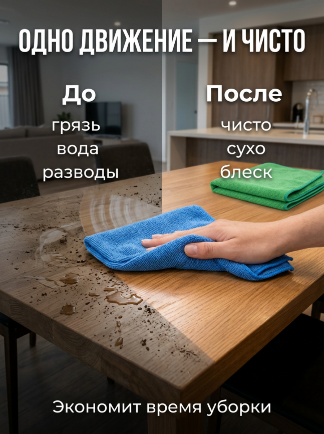 Салфетка микрофибра 50*100 см плотность 350 гр/м2 (СИНЯЯ+ЗЕЛЕНАЯ)  2 штуки фото 9